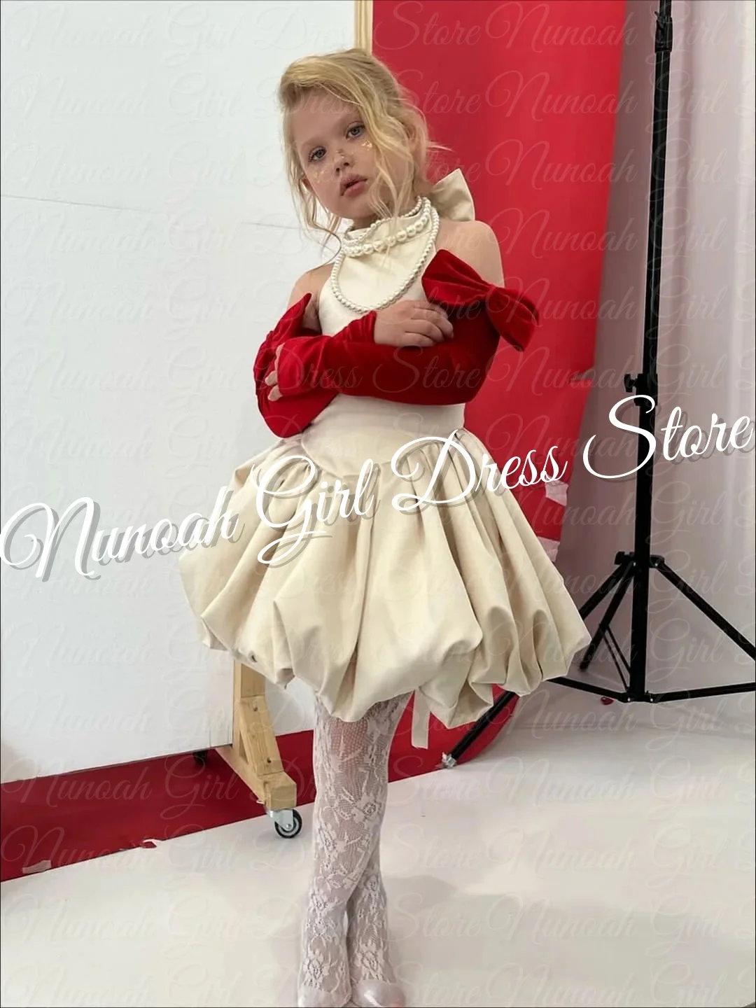 Flower Girl Dresses for Wedding With Bows Knee Length Girl Christmas Gowns for Photoshoot First Communion Gowns Customized