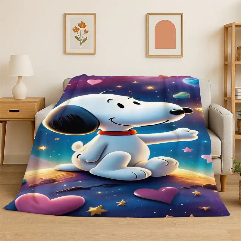 HD Funny S-Snoopy Cartoon Dog Flannel Blanket Soft Warm Throw Blanket for Bedroom Living Room Bed Travel office Picnic Fest Gift