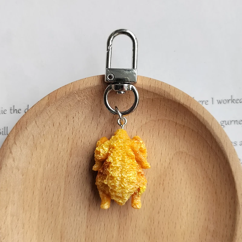 الراتنج هامبورغ الخبز المقلية الدجاج سلاسل المفاتيح حلقة رئيسية الإبداعية مضحك محاكاة الغذاء قلادة حقيبة صندوق حامل السيارة النساء الرجال المجوهرات