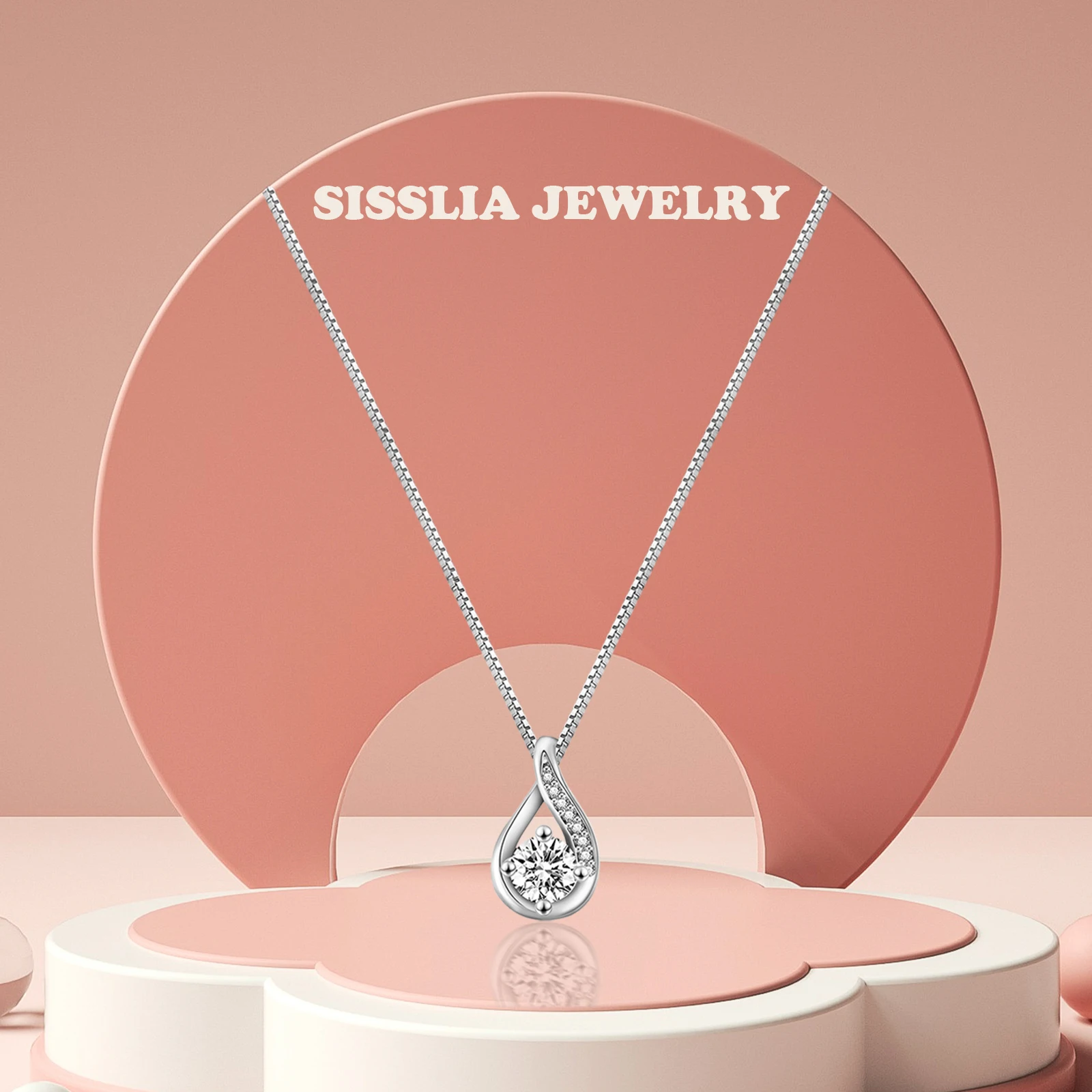 SISSLIA Rhinestone Necklace Shinning Female Pendant Real Sterling Silver Wedding For Women Bridal Jewelry