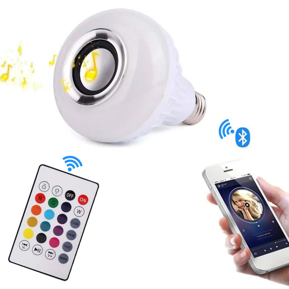 

12 Вт E27RGB Bluetooth Light Music Многоцветные меняющиеся лампочки Bluetooth Led Smart Bulbs с дистанционным управлением для домашней вечеринки