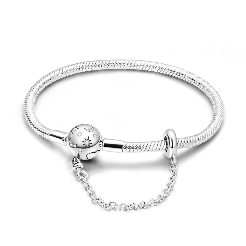 Starry Night and Full Moon Security Chain Snake Bone Chain Bracelet 925 Silver Charm Bracelet 17-20CM For Women DIY Jewelry Gift