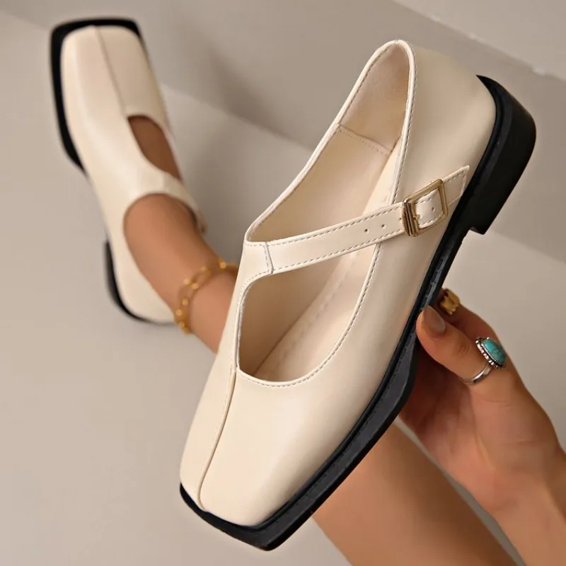 Comemore Retro Loafers Women's Autumn Fashion Square Head Low-heeled Single Shoes Female Shallow Mouth Temperament Mocasines view 6