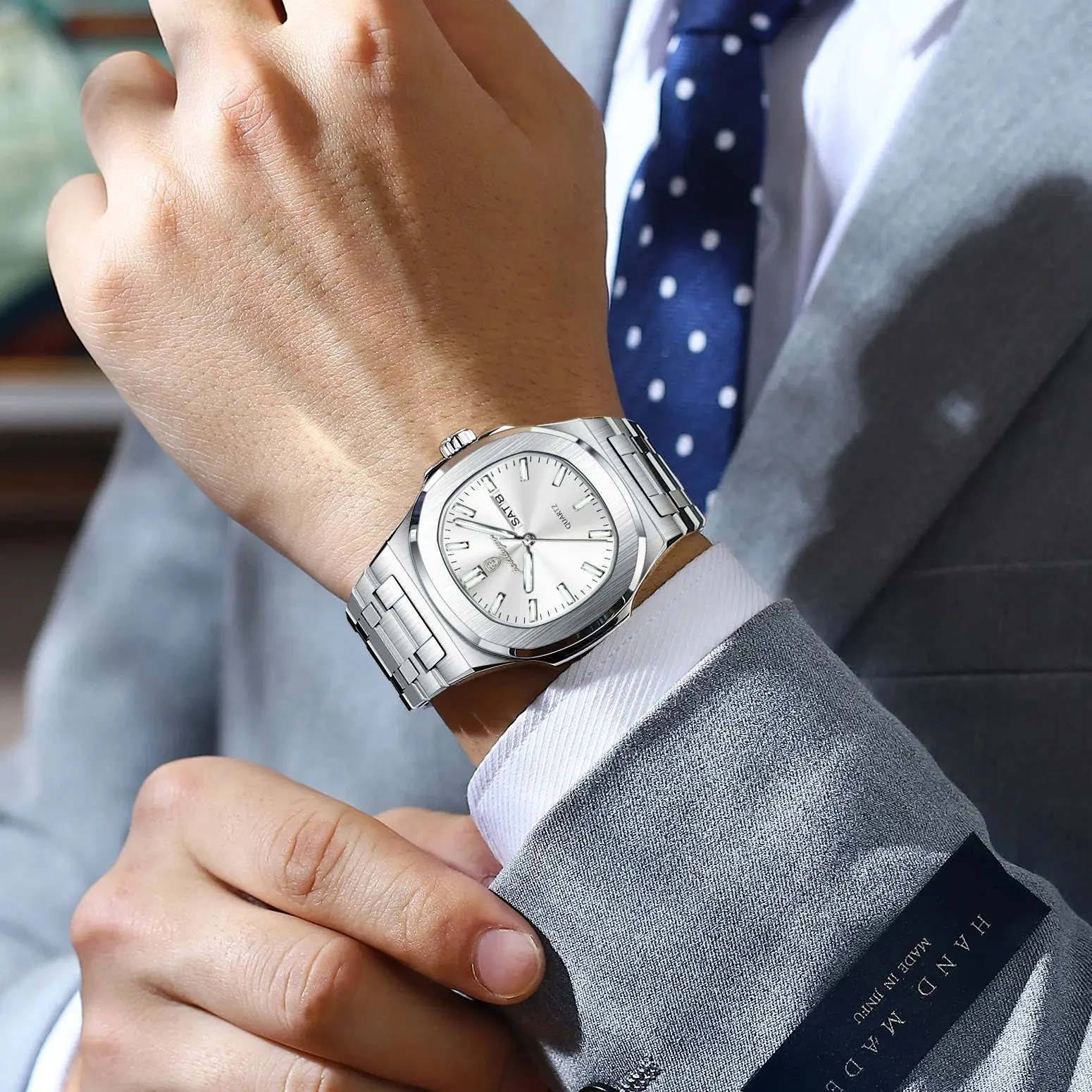 POEDAGAR كلاسيكي مربع الرجال ساعة اليد مقاوم للماء مضيئة تاريخ الأسبوع عادية رجل ساعة الفولاذ المقاوم للصدأ ساعات كوارتز رجالية Reloj #6