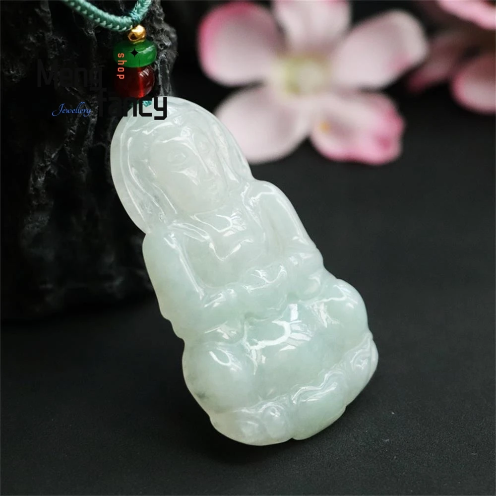 Natural Myanma Jadeite Guanyin Pendant Exquisite Elegant Simple High-grade Buddhist Amulets Luxury Quality Jewelry Holiday Gifts
