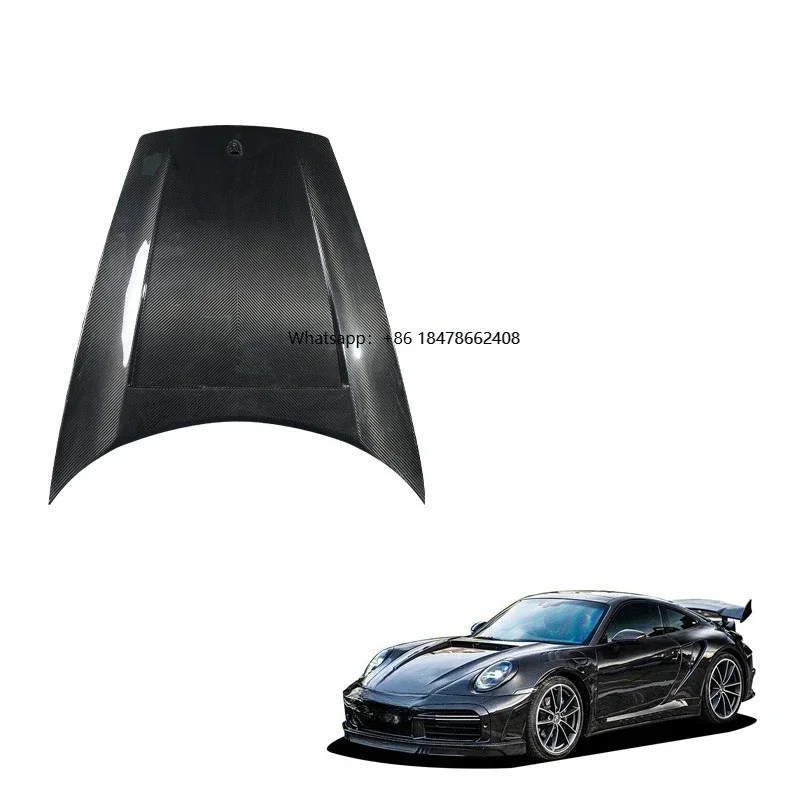 Langyu Car Exterior Parts Dry Carbon Fiber Front Bonnet Hood for 911 992 Carrera S Upgrade TC Stinger Engine Hood