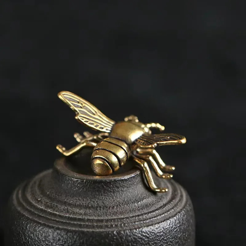 Solid Brass Insect Honeybee Figurines Miniatures Tea Pet Funny Beetle Crafts Collection Desktop Small Ornaments Home Decorations