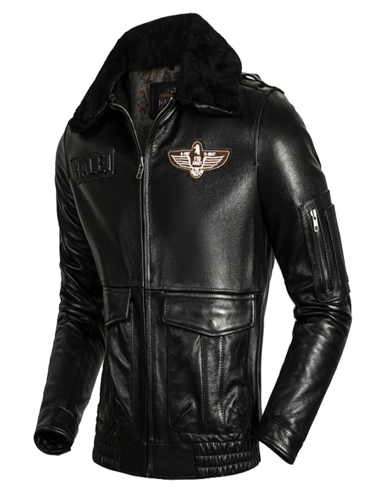 

2024Latest Oil Wax Top Layer Cowhide Flight Suit Luxury Men Lapel Genuine LeatherJackets keep Warm Plus Size Cotton Winter Coat