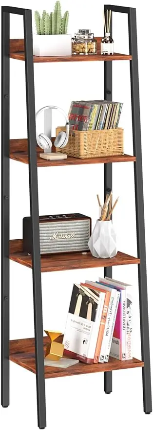 

Ladder Shelf, 4 Tier Tall Ladder Bookshelf Corner Shelf, Industrial Book Shelf Ladder Bookcase Narrow, Standing Storage