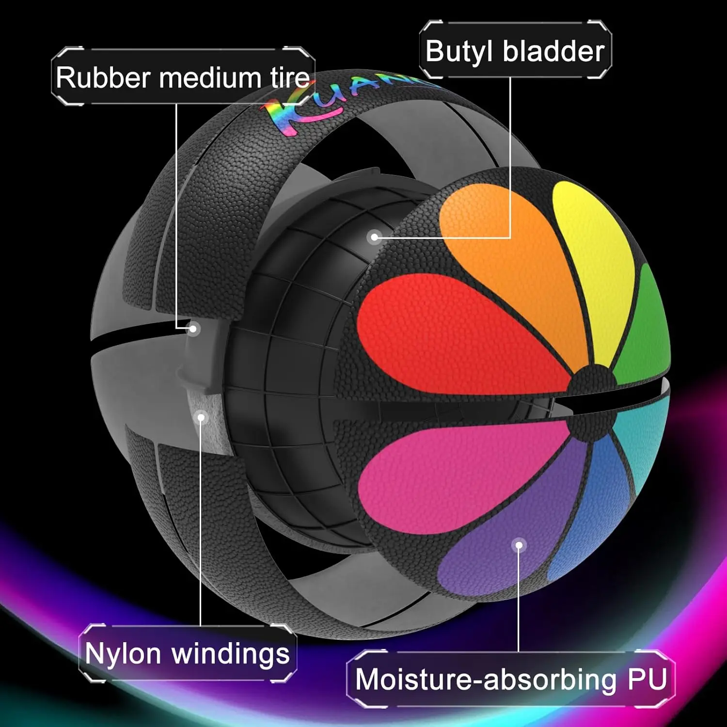 Kuangmi Love Lucky Series basketbal, officiële maat 7 (29,5"), Limited Collector's Edition Art Ball