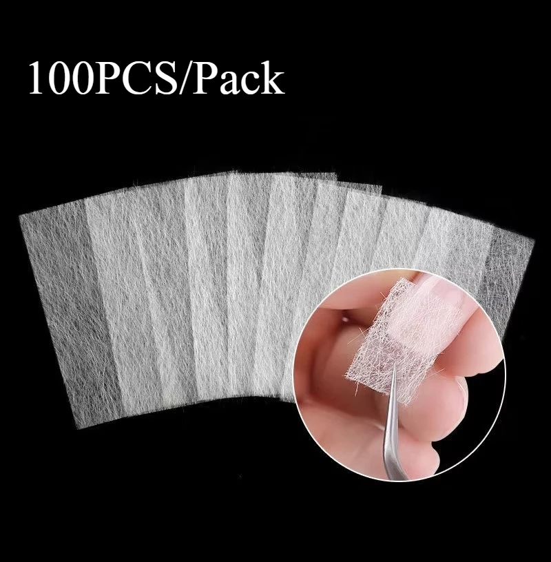 100PCS Nail Extension Silk Fiberglass Non-woven Silks Form Wrap Manicure Building UV Gel French Acrylic Tips Glass Fiber Paper