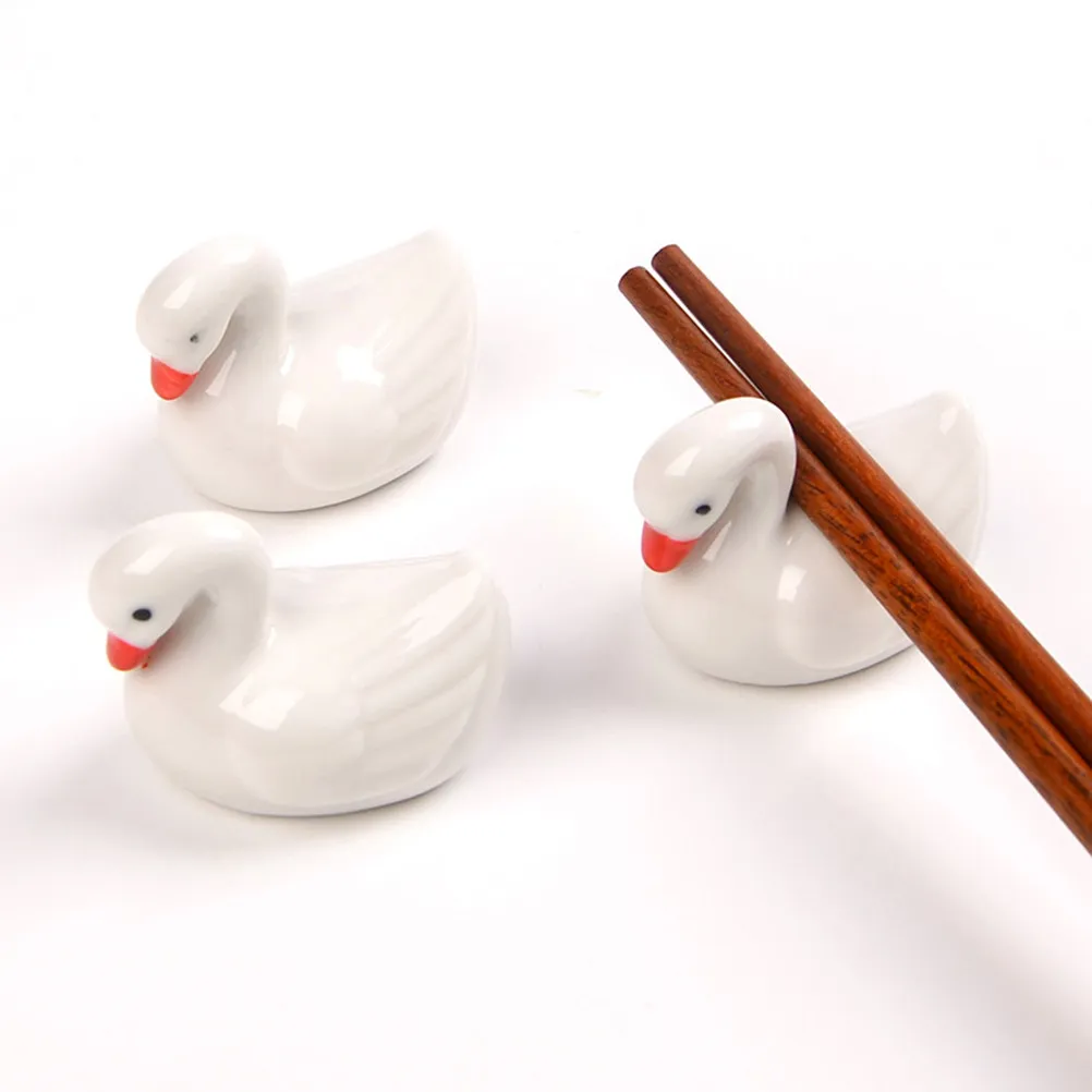 4Pcs Unique Ceramic Chopsticks Rack Spoon Rest Fork Holder Desktop Ornament Premium Wood Base Clean Eating view 6