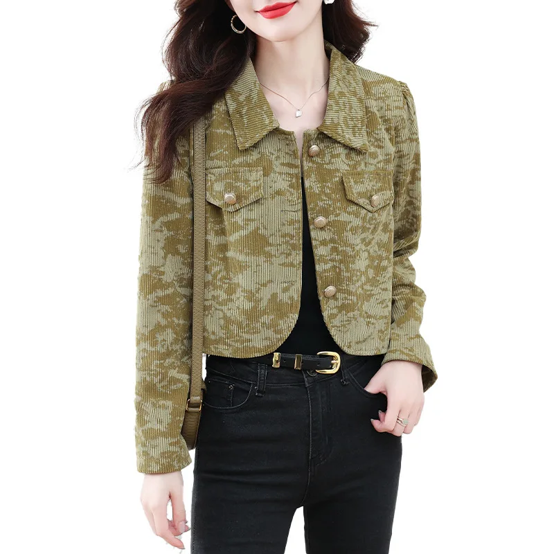 

Short Coat Women's Spring Autumn 2023 New Corduroy Fragrant Fashion Print Jackets