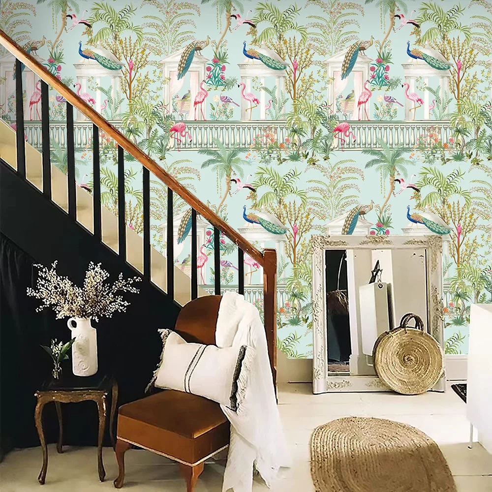 

Courtyard Wallpaper Peel and Stick Peacock Flamingo Birds Wall Mural Wallpapers for Bedroom Bathroom Nursery Contact Paper