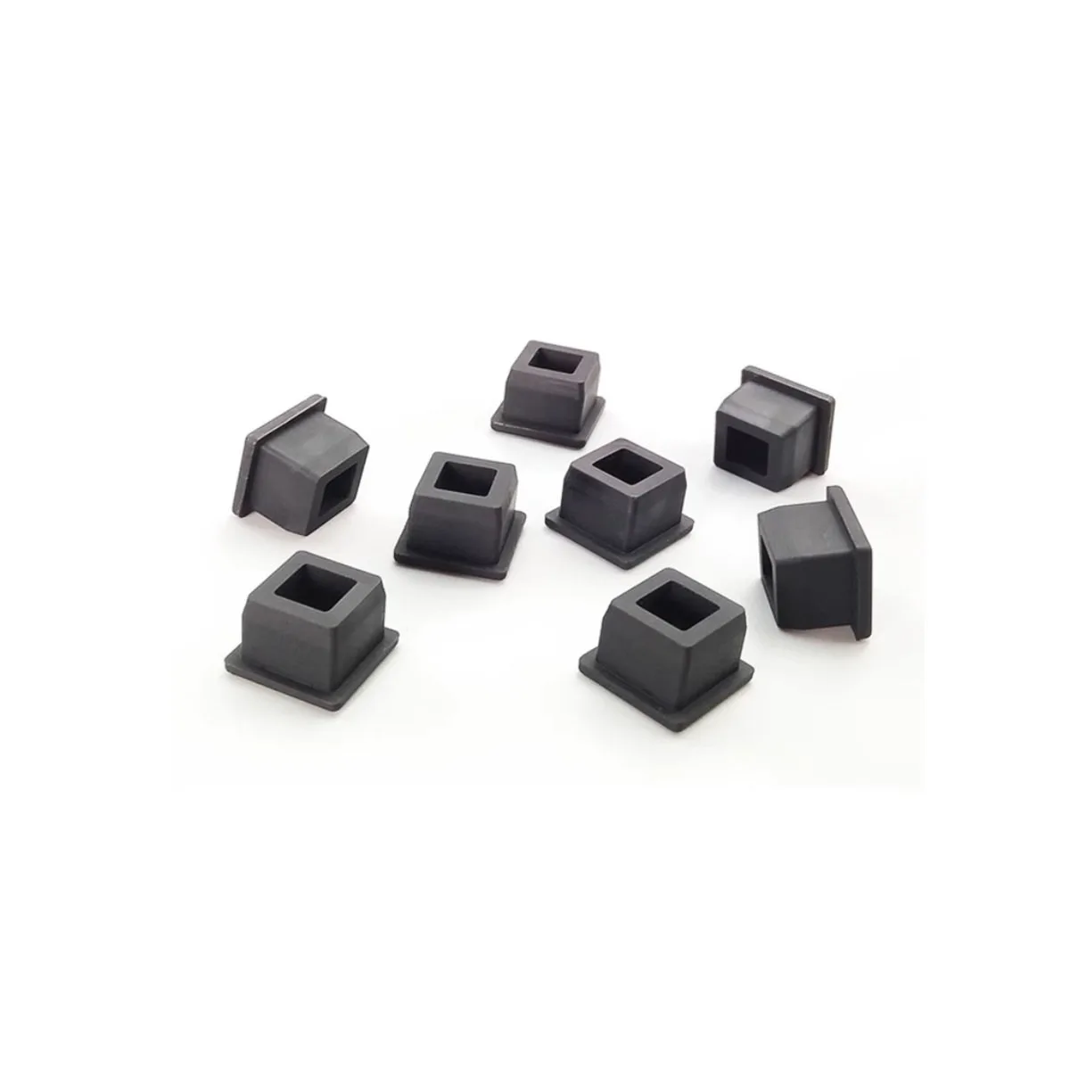 Black Square Rubber Plug With Hole Silicone Plug / Square Tube High Temperature Resistant Elastic Tube Plug  12.6-62.6mm