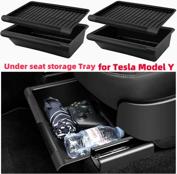 Confezione da 2 organizer sotto il sedile per Tesla Model Y (2020, 2021, 2022, 2023, 2024) Scatole portaoggetti nascoste con coperchi, maximizza lo spazio, facile