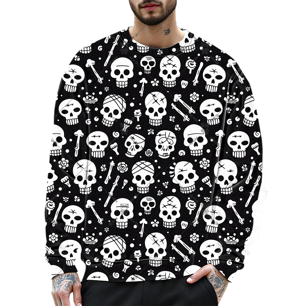 

3D Terror Skull Print Men's Hoodies Hip Hop Punk Harajuku Streetwear Casual O-neck Sweatshirts Autumn and Winter Loose Pullover