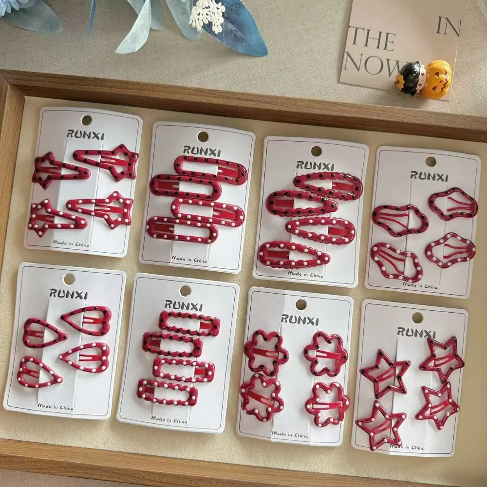 4pcs Red Star Hairpins High Quality Cute Heart-shape Small Hair Clips for Girls Christmas Hair Accessories