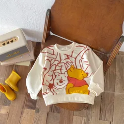 Autunno girocollo allentato aderente alla moda per bambini felpa con cappuccio Disney Cartoon Winnie Sports Shirt per ragazzi Casual Top Cute Kdis Cloths