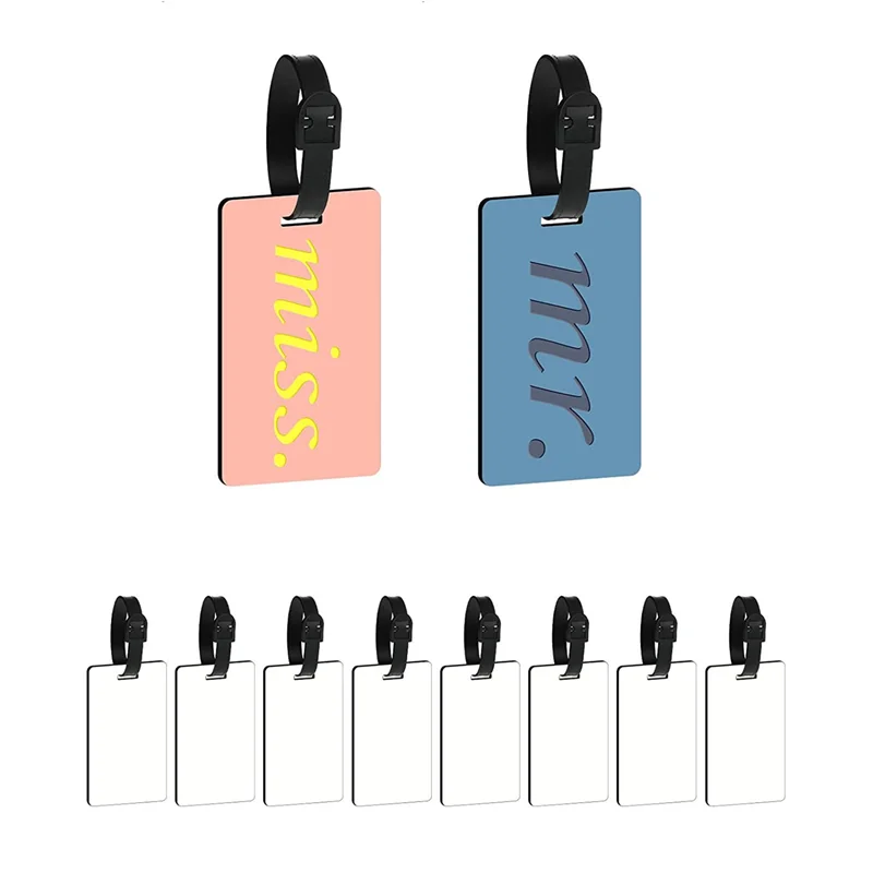 Hot sale 10PCS Sublimation Blank Luggage Tags Blank Travel Bag Baggage Tags with Strap Double Sided MDF Suitcase Label Tag