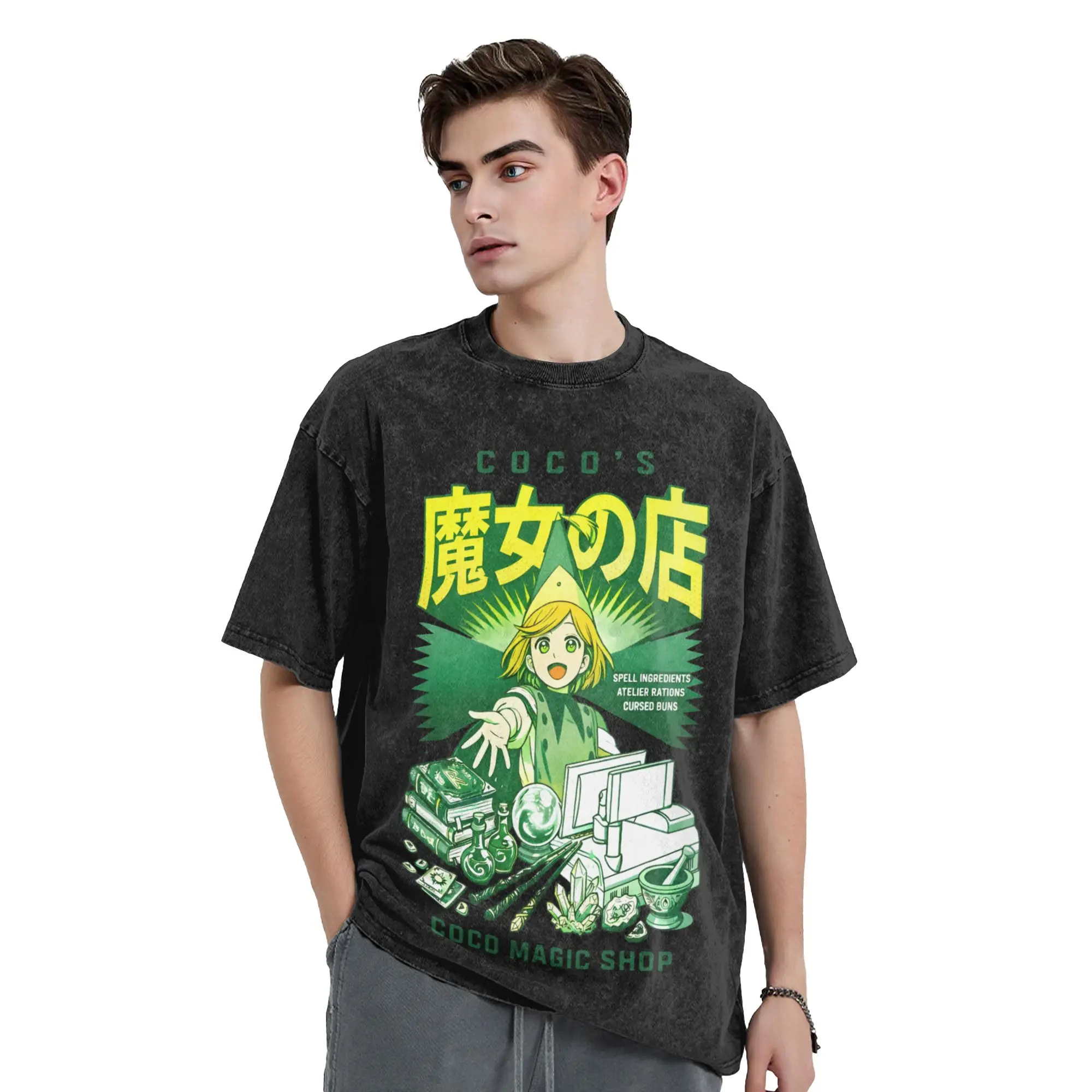 Witch Hat Atelier Anime COCO Magic Shop Washed T Shirt Streetwear  Retro T-Shirt  Tee Shirt for Men Women 100% Cotton Summer
