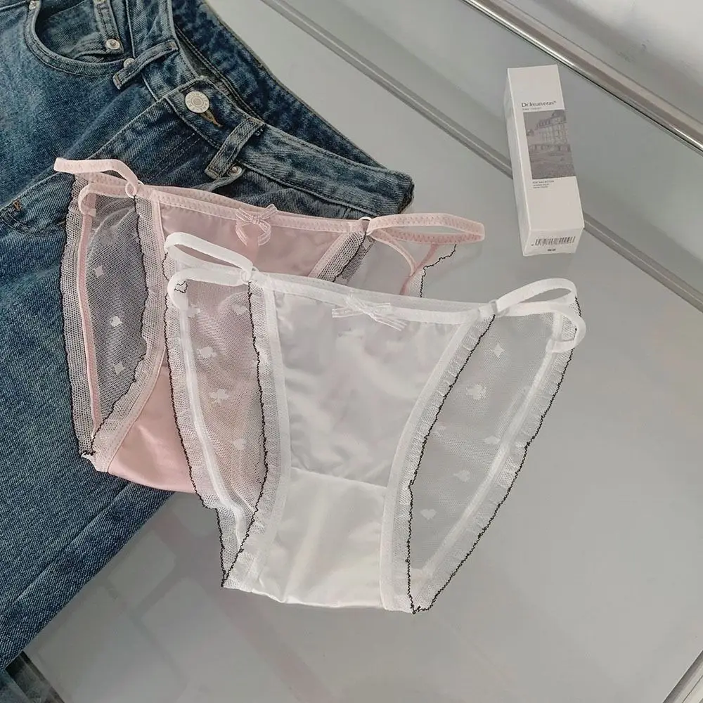 Luxury Briefs Underpants For Women Low Waist Mesh Bow Female Lingerie Traceless Panties Lace Satin Panties Women Thong