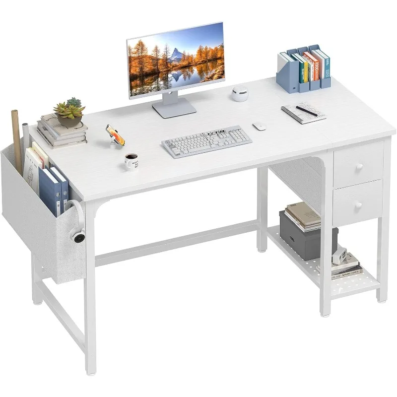 

Lufeiya White Computer Desk With Drawers - 47 Inch PC Desk For Small Space Bedroom Home Office, Modern Simple Study Writing Tabl