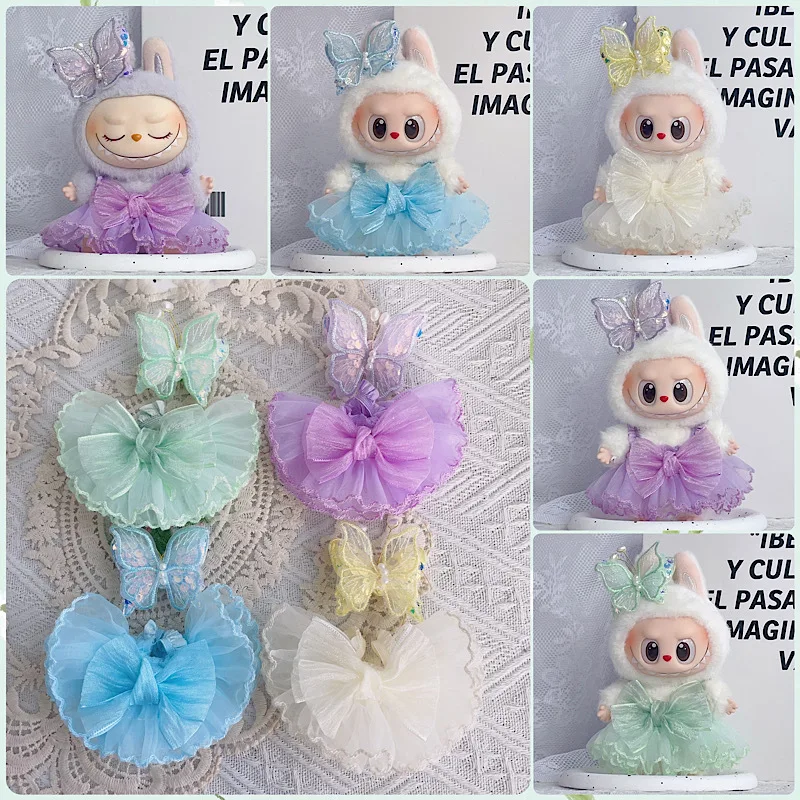 

17CM Pendant Labubu Doll 1st 2nd and 3rd Generation Labubu Doll Accessories Outfit Butterfly Fairy Skirt and Headwear