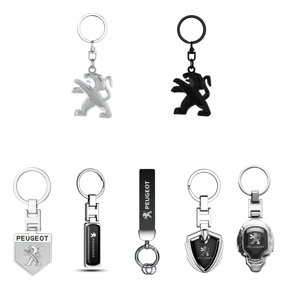 Metall-/Leder-Autoschlüsselanhänger, modischer, kreativer Schlüsselhalter für Peugeot 408 4008 308 3008 Rifter 5008 508 2008 208 301 RCZ 108 608