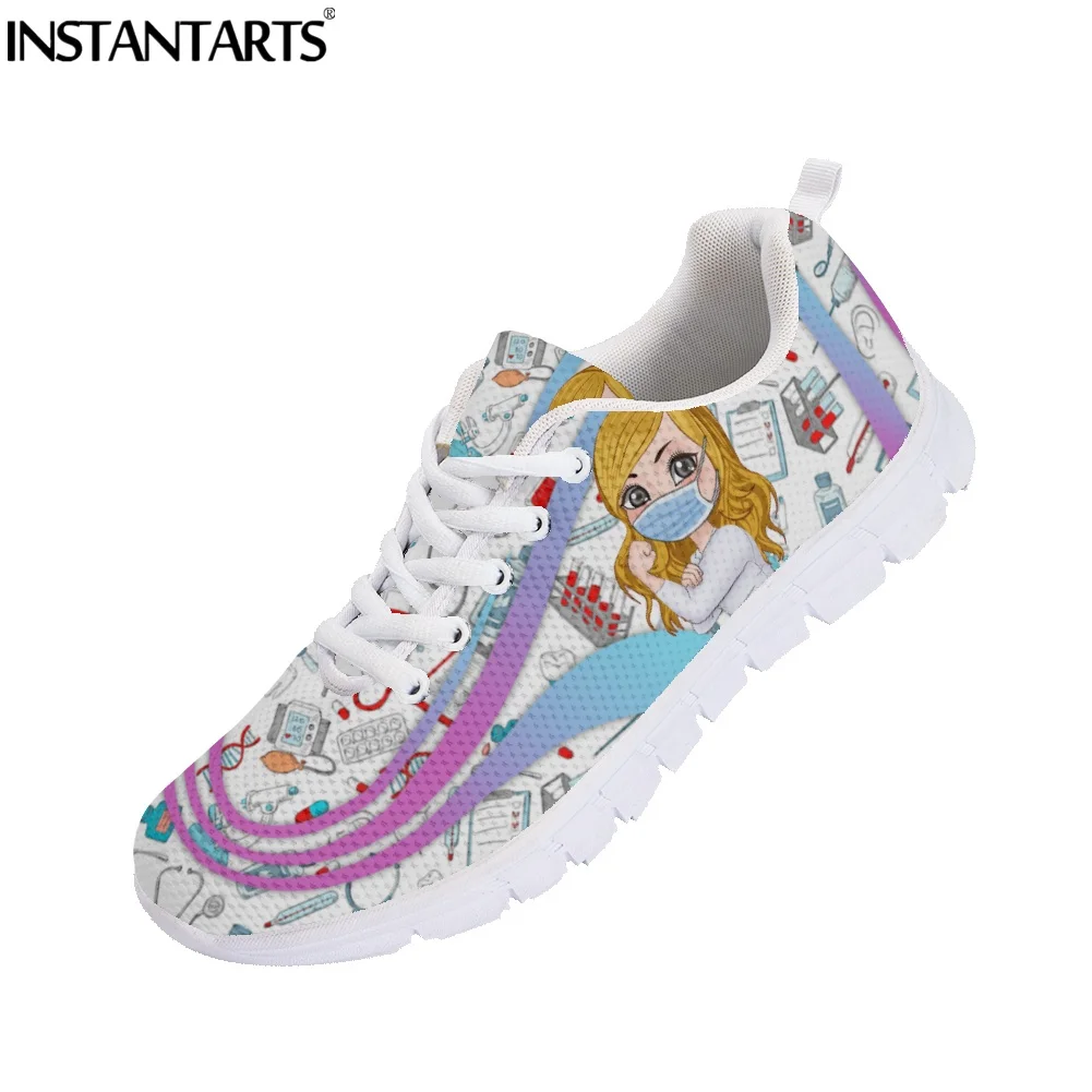New Fashion Girls Casual Sneakers Personalized Nurse Medical Design Women Flats Shoes Female Nursing Lace Up Zapatos