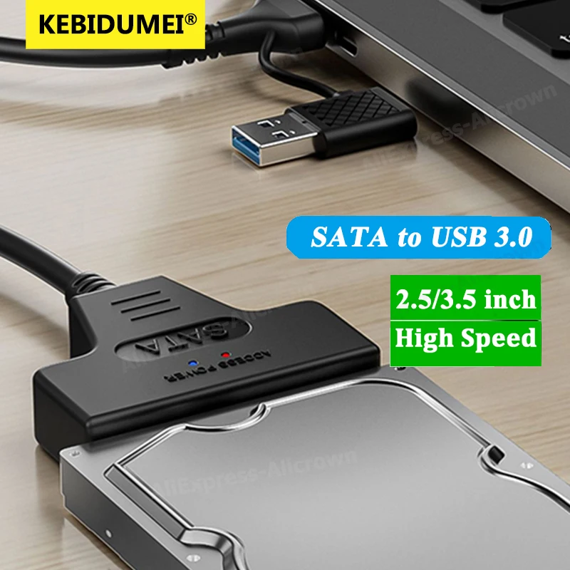 Cable SATA a USB3.0, convertidor adaptador de disco duro SATA III para disco duro HDD SSD de 2,5 "y 3,5" con adaptador de corriente de 12V/2A