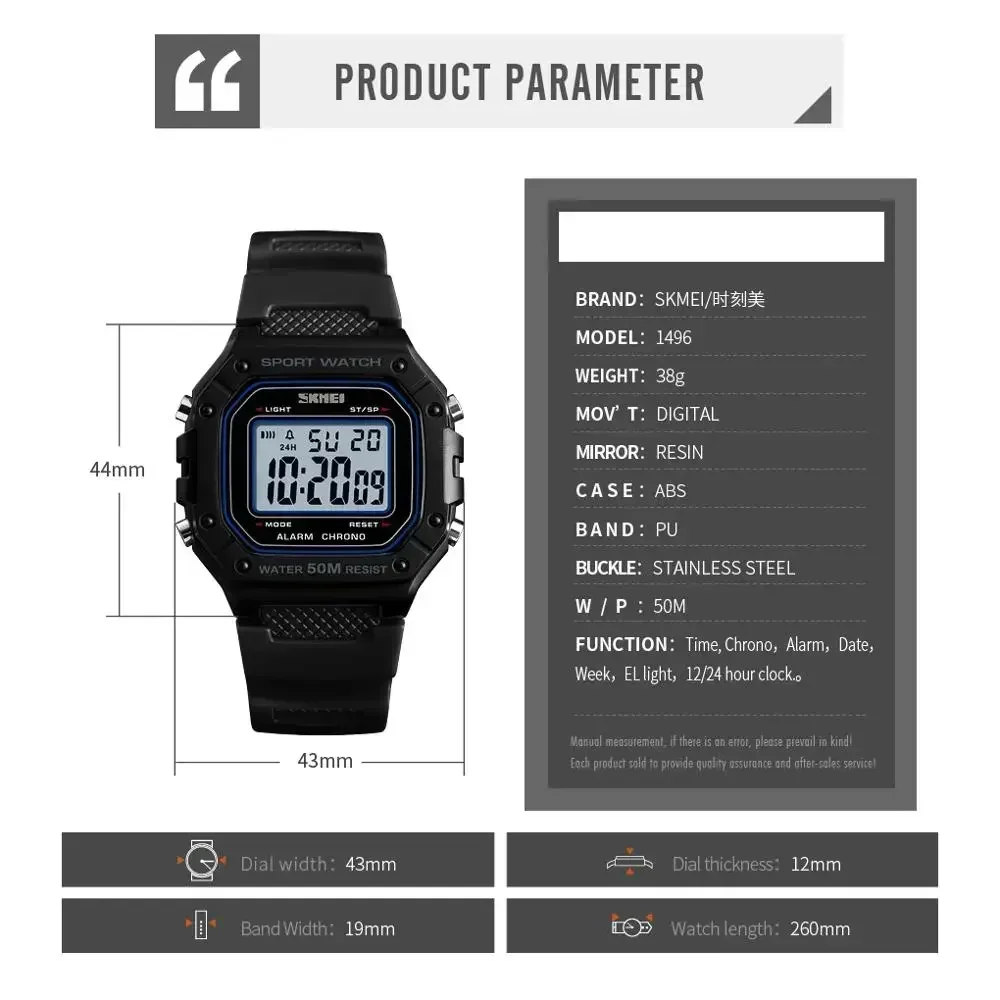 SKMEI 1496 montre homme Outdoor Sport Watch Men Digital Watches 5Bar Waterproof Alarm Clock Fashion Military Men Digital Watch