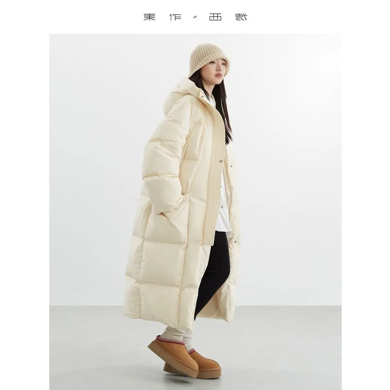 سترة نسائية متوسطة الطول من أوزة ~ معطف دافئ سميك لخريف وشتاء 2025 بلوزة جديدة بقلنسوة