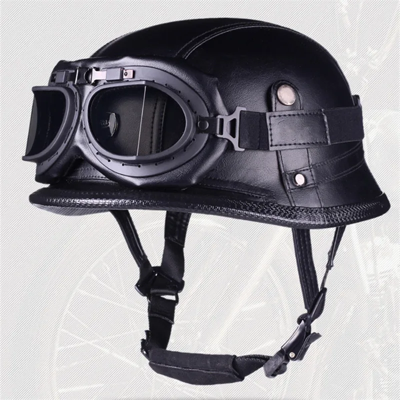 Helmet Vintage Half Face Helmet Motorcycle Helmets  Helm Vintage Retro Casco Para Black Leather German Solder