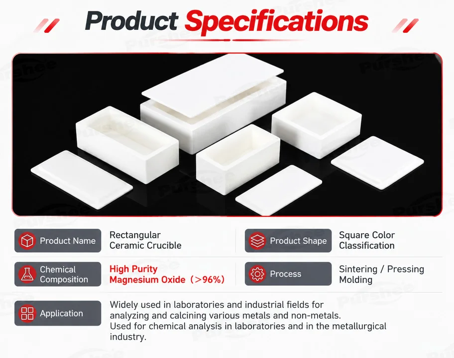 Hochreiner MgO Quadrat-Tiegel 2200 ℃ Hochtemperatur-Keramiktiegel, 11 ml–400 ml, verschiedene Größen für Laboranwendungen, zum Sintern und Schmelzen. – Detail 4
