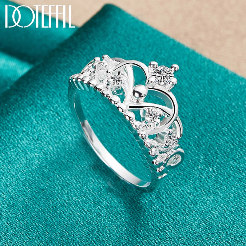 Dotefril 925 Perak Murni Mahkota AAAAA Cincin Zirkon untuk Wanita Mode Pesta Pertunangan Pernikahan Hadiah Pesona Perhiasan