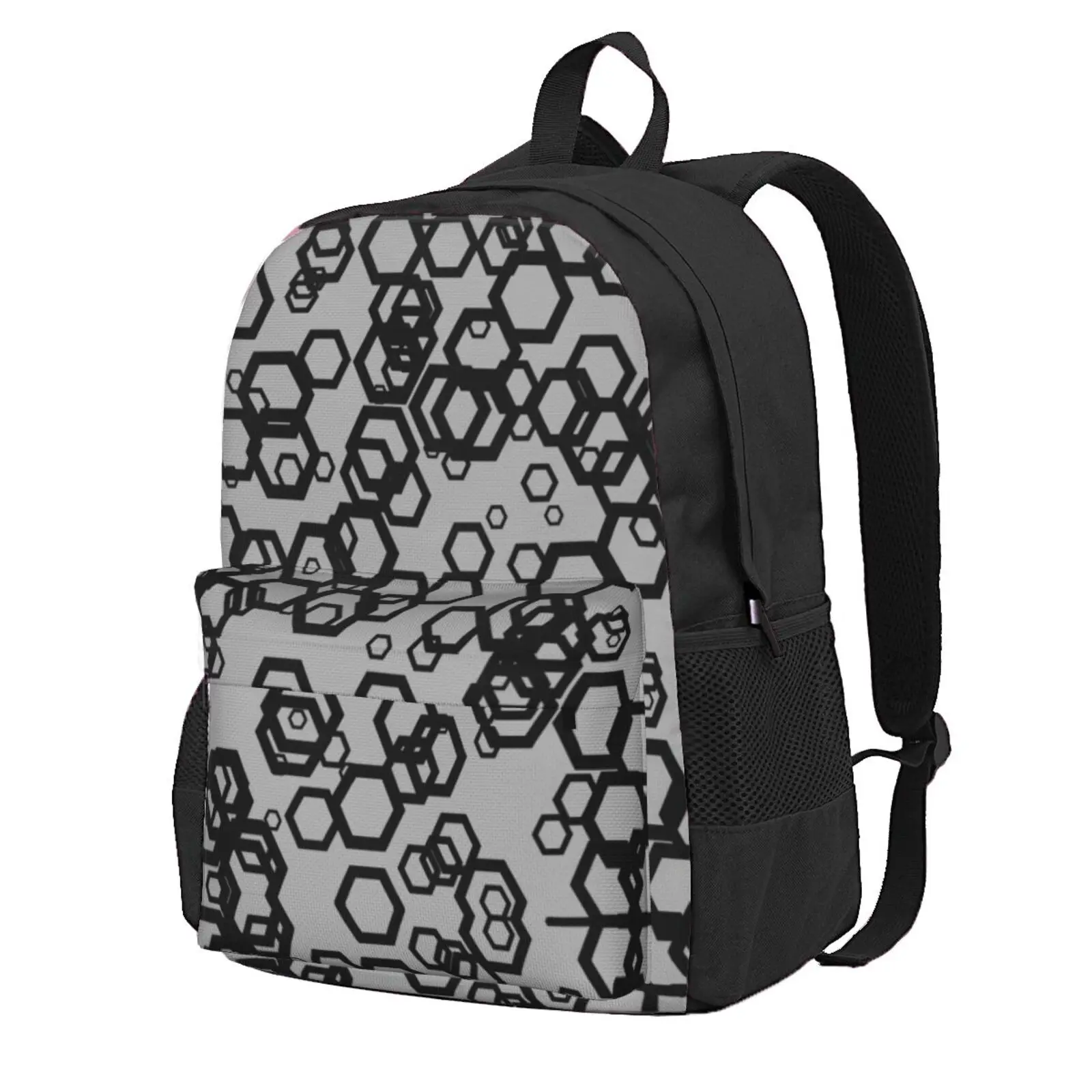 Hexagon Pattern (Black) Hot Sale Schoolbag Backpack Fashion Bags Pattern Hexagon Black Ludogorek