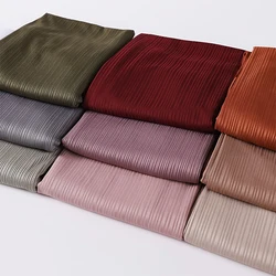 2024 Design Crinkle Fashion Classic Shiny Silk Scarf for Women Soft Hijab Solid Color Foulard Shawls Wraps Muslim Scarves Stole