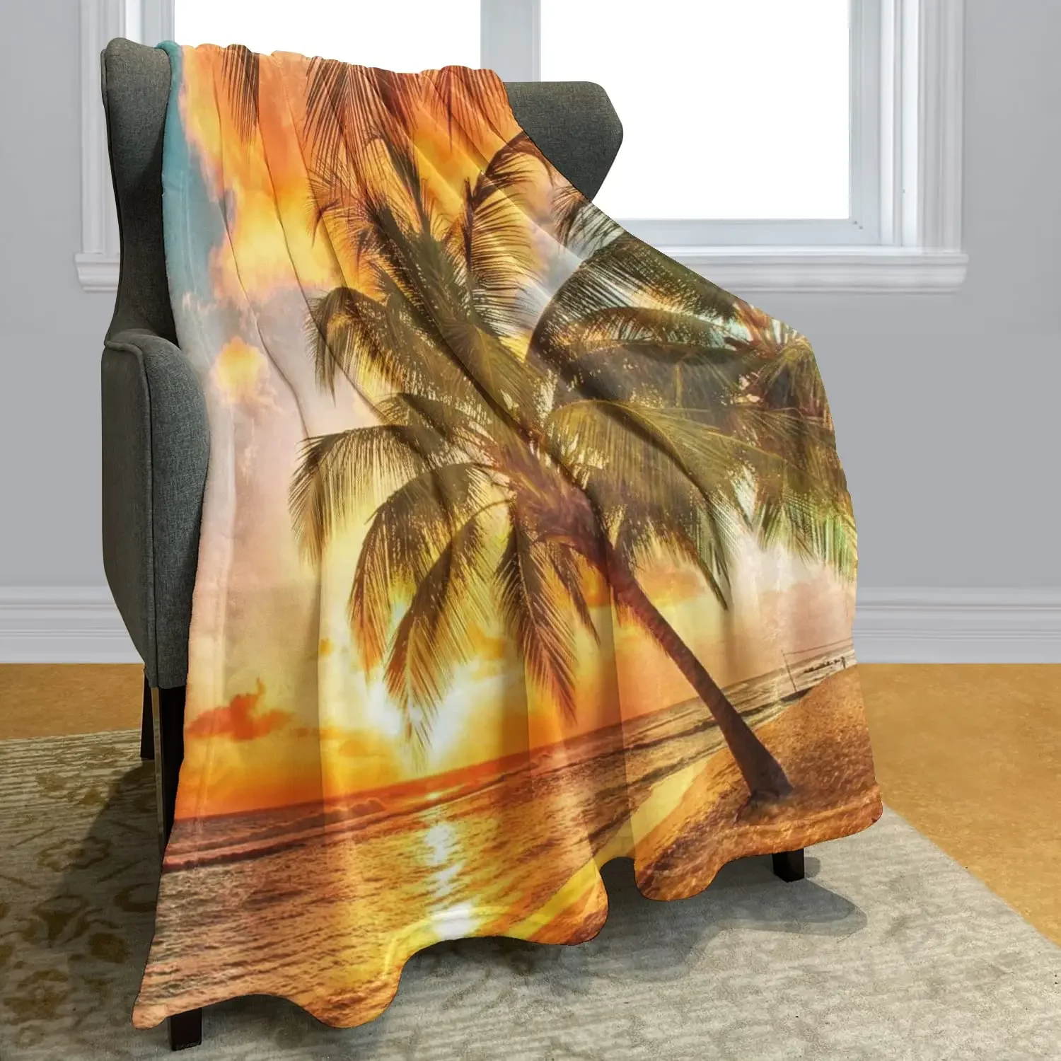 

Coconut Tree Soft Warm Flannel Throw Blankets for Couch Bed Sofa Tropical Sunset Palm Tree Beautiful Landscape King Queen Size