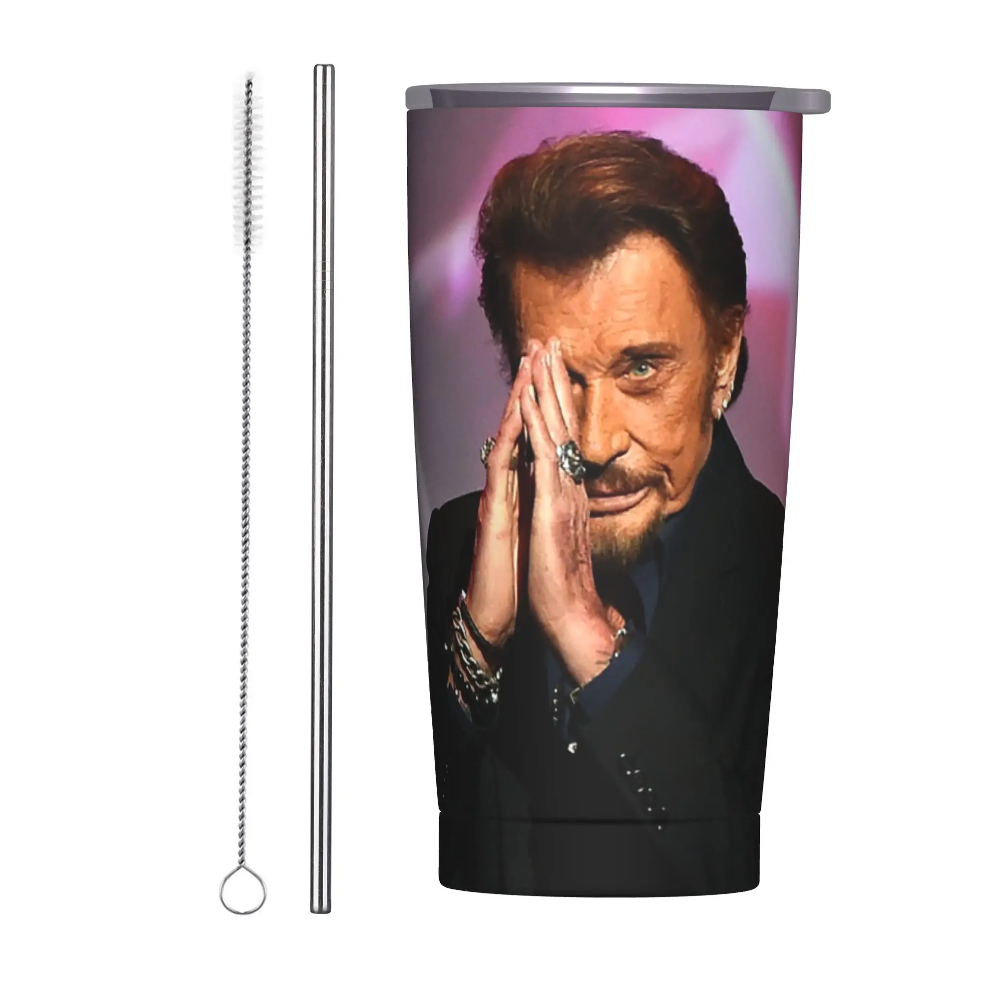 Fashionable Rock Insulated Tumbler with Lid Johnny Hallyday Vacuum Coffee Mugs Office Home Bottle Cup, 20oz