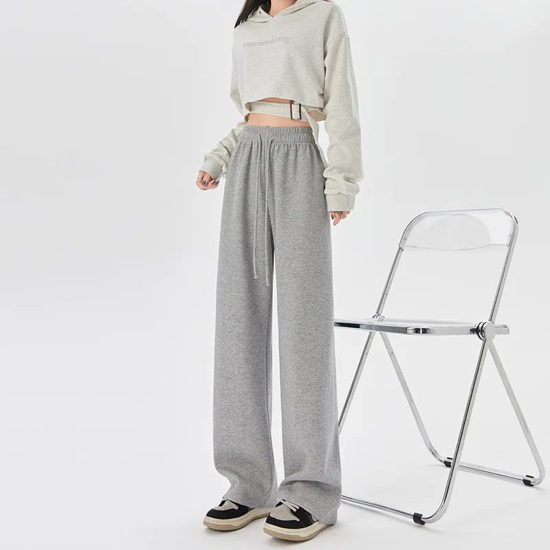 

Серые спортивные штаны на флисовой подкладке, осенне-зимние брюки, женские утягивающие свободные повседневные брюки с высокой талией, прямые женские брюки длиной до пола