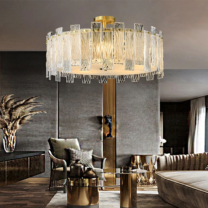 Luxury Embossed Glass Ceiling Lights Copper Dimmable LED White Ceiling Chandelier Room Decor New Lamps for Bedroom Lustres Home