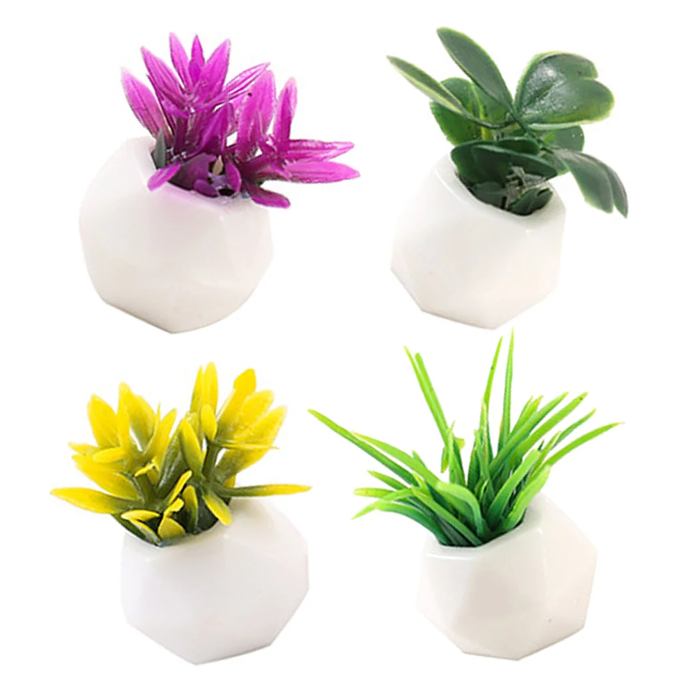 

4 Pcs Miniatures Artificial Flower Pot Toy House Potted Plants Bonsai Adornment