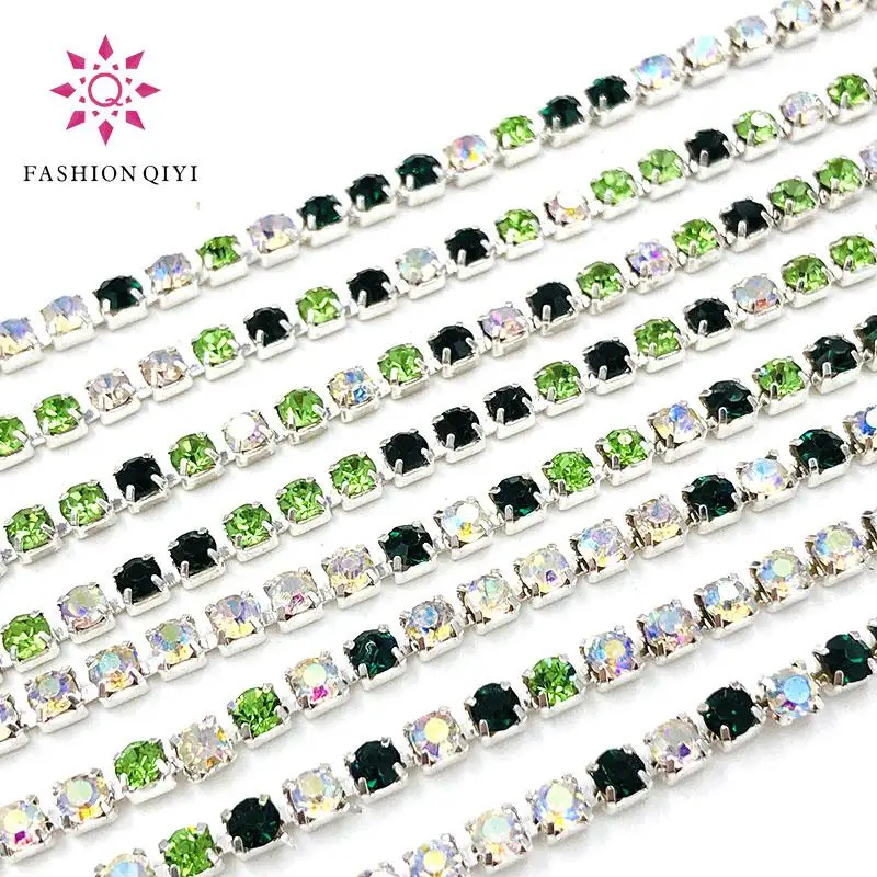 New arrive 5 yards/bag Royal blue/Lake blue/White AB 2mm-3mm silver base rhinestones cup chain diy hat/bags/clothing accessories