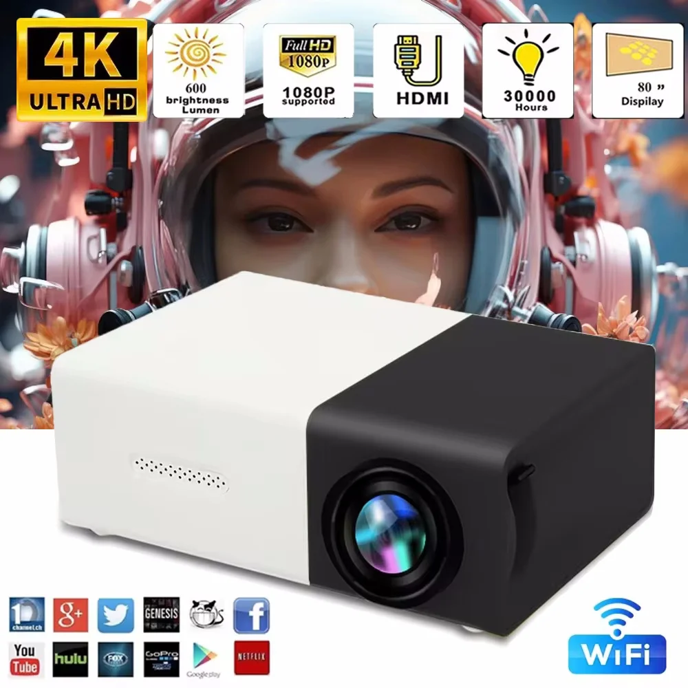 Xiaomi YG300 Mini Projector Portable Home Theater Smart TV Laser Beamer 3D Cinema LED Video Projector 4K HD Movie Via HD Port