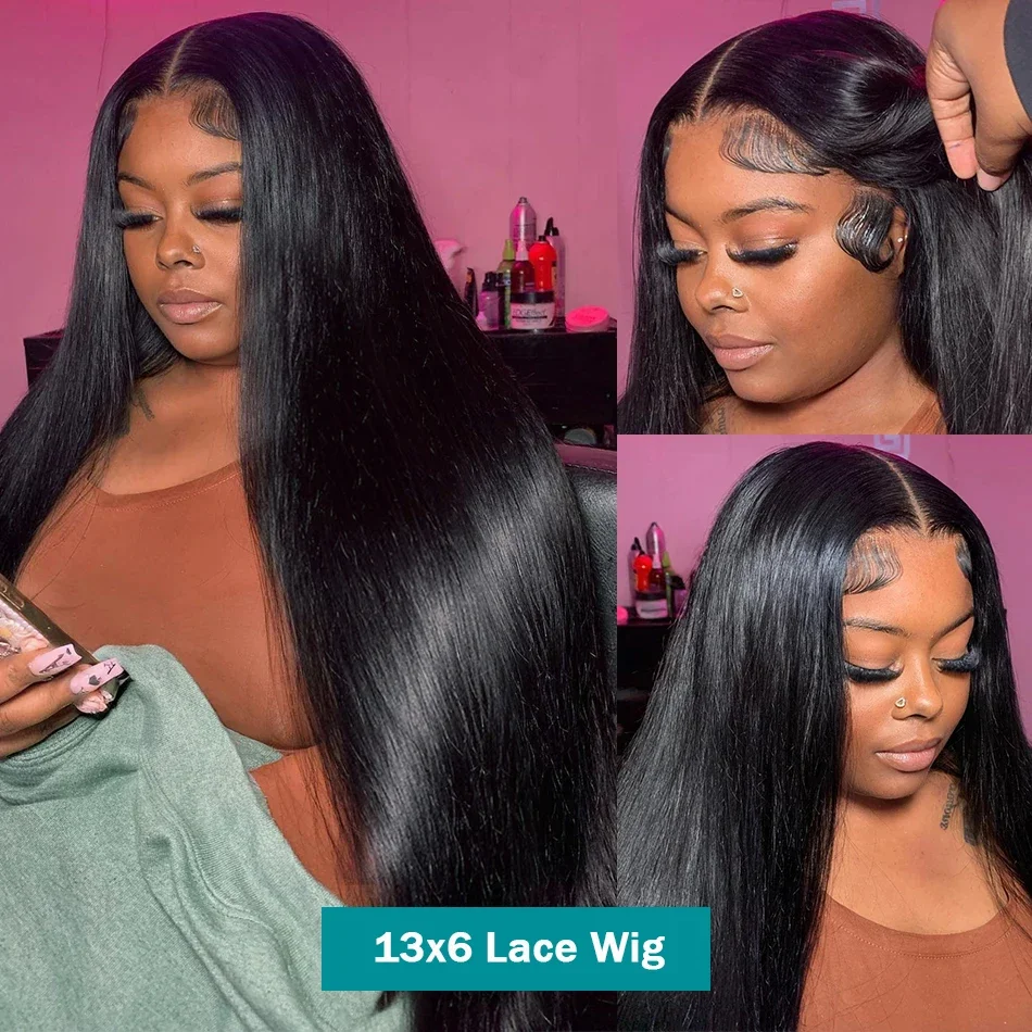 Rosabeauty Natural 13x6 HD Straight Lace Front Wig 30 40 Inch Transparent 13X4 Lace Frontal Human Hair Wig Brazilian For Women