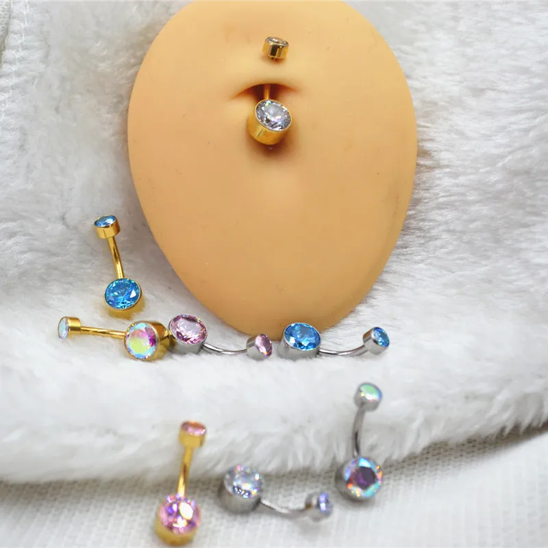 

10PCS Body Jewelry-G23 Titanium 1.6x10x5/8mm CZ Gems Navel Belly Button Body Piercing Jewelry Navel Curve Barbells Belly Rings
