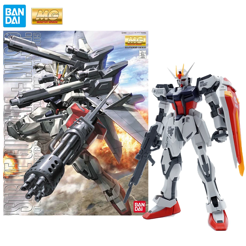 

In Stock Bandai Original MG 1/100 GAT-X105 Strike Gundam Model Kit Assemble Birthday Figures Toys Collectible Gifts for Children