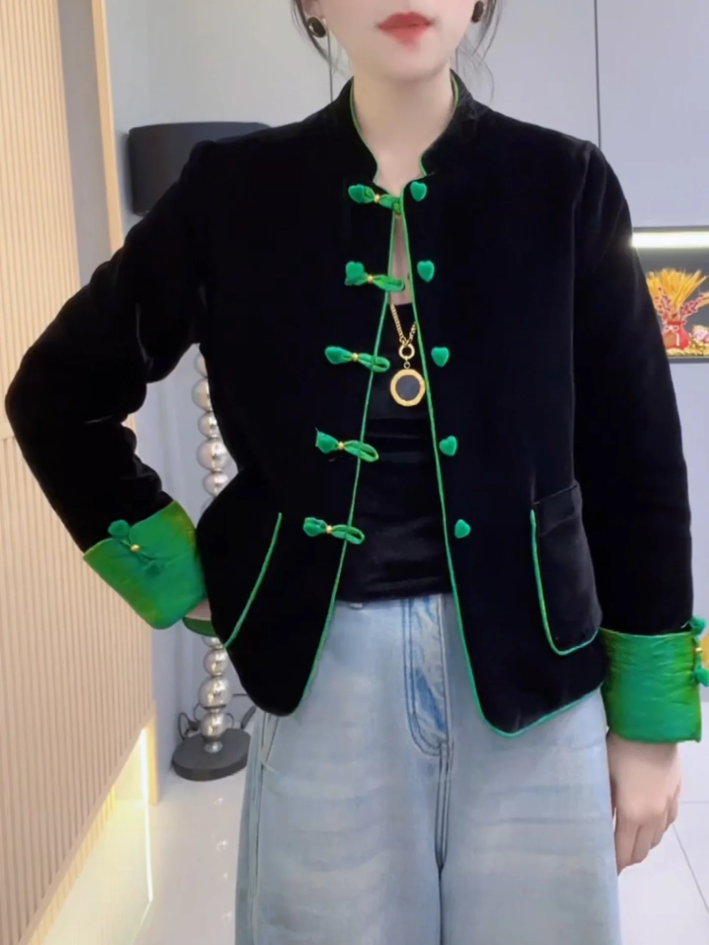 

Новая китайская женская куртка-пальто с пуговицами, черная, осенне-зимняя, модная, больших размеров, повседневная верхняя одежда