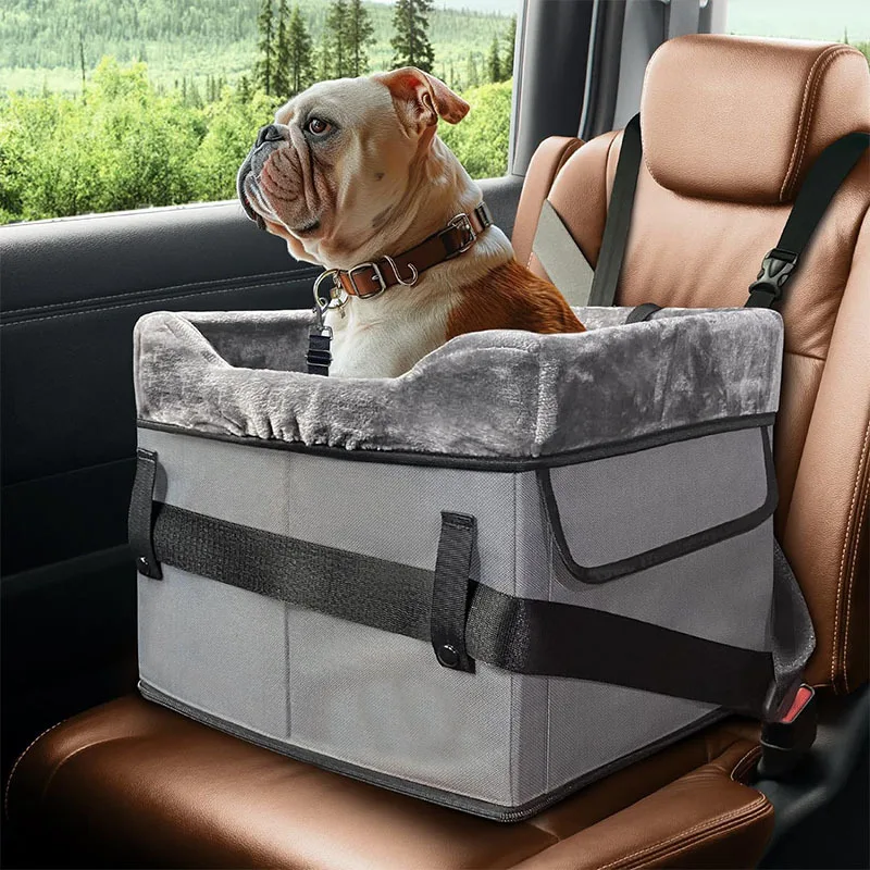 Pet Portable Elevated Lookout Dog Car Booster Seat Travel Carrier Bed with Safety Leash for Small Dogs Cats